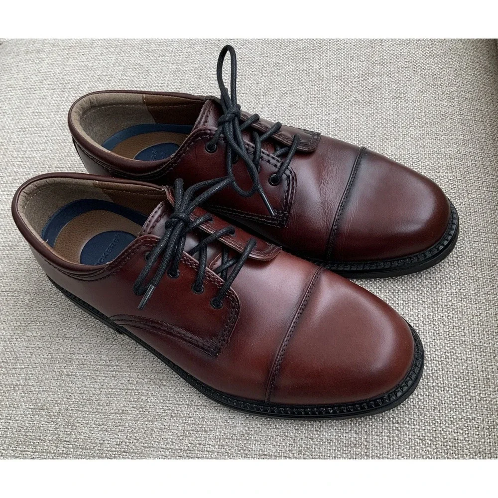 New Mens Dockers Shoes Brown Leather Oxford Cap-Toe Lace Up Sz 9M